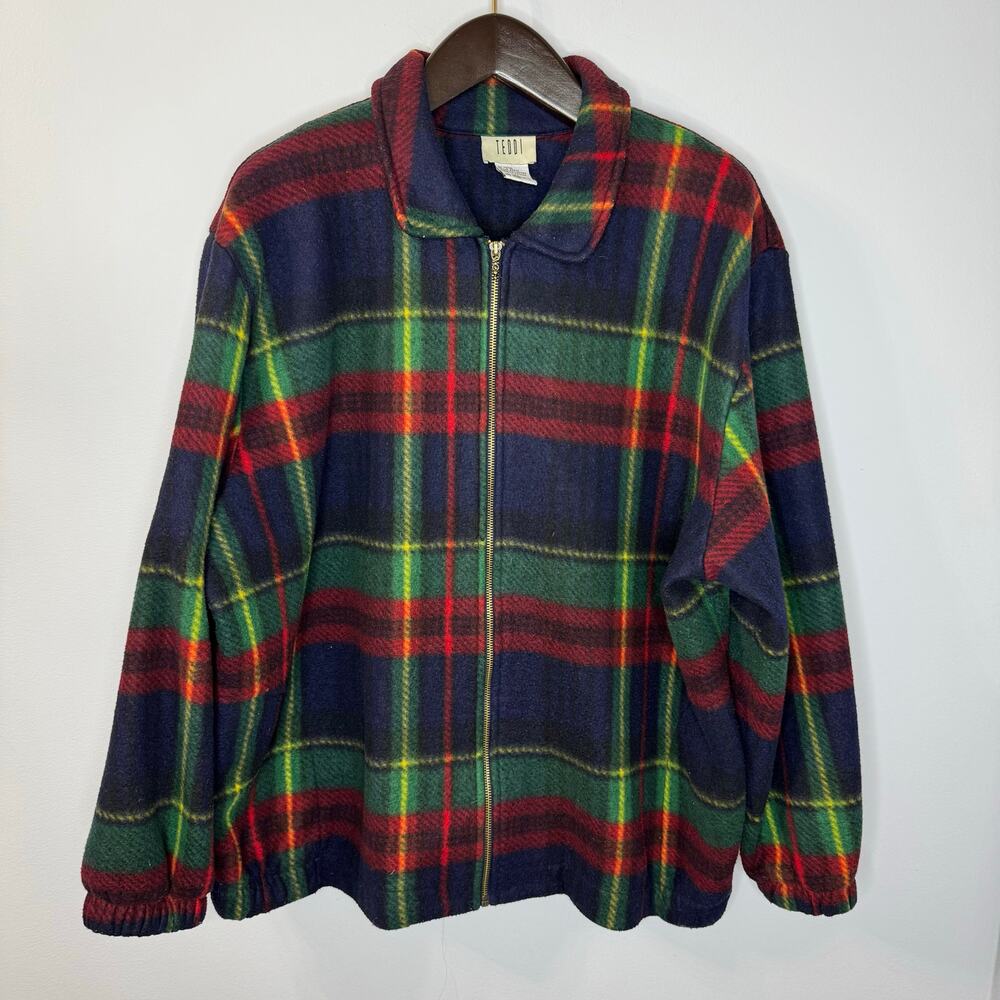 Vintage Teddi Full Zip Fleece Plaid Multi Jacket Full Zip Women's 2X - Picture 1 of 9